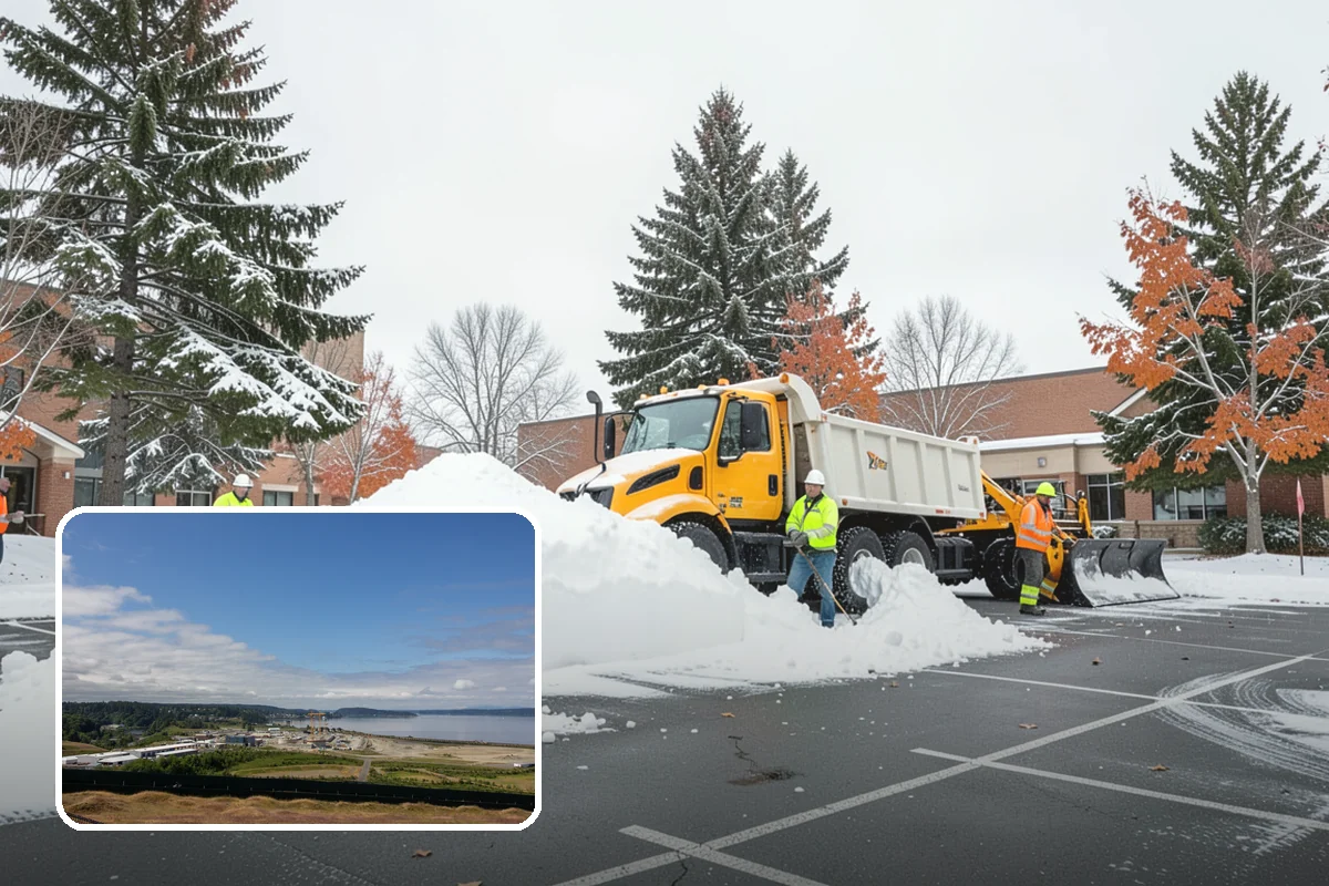 Credit Union Snow Removal in University Place, Pierce County, WA - Member lots and drive-up lanes cleared before hours