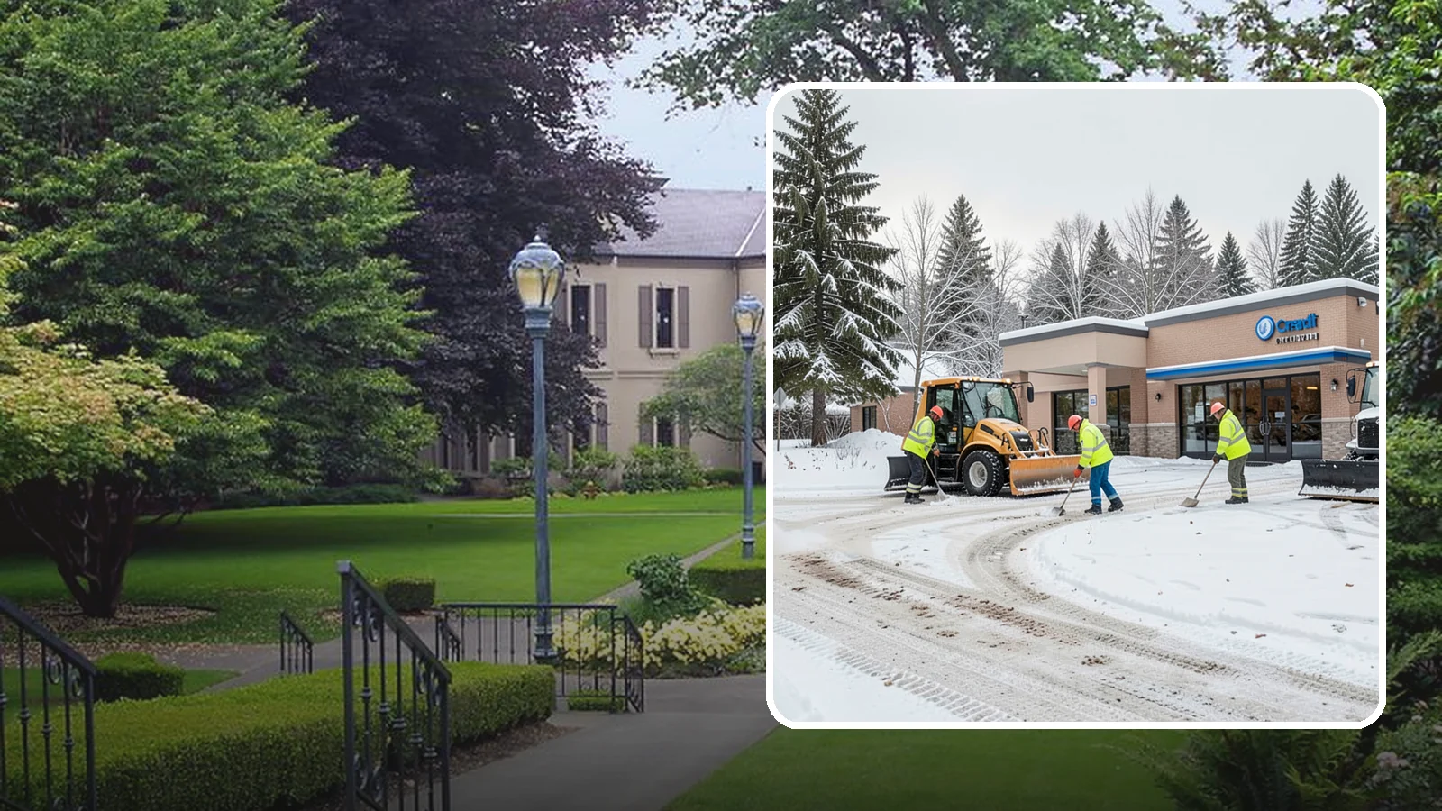 Credit Union Snow Removal in Woodinville, King County, WA - We keep your credit union's member lots, drive-up lanes, and entrances safe so serving your community never stops for the weather.