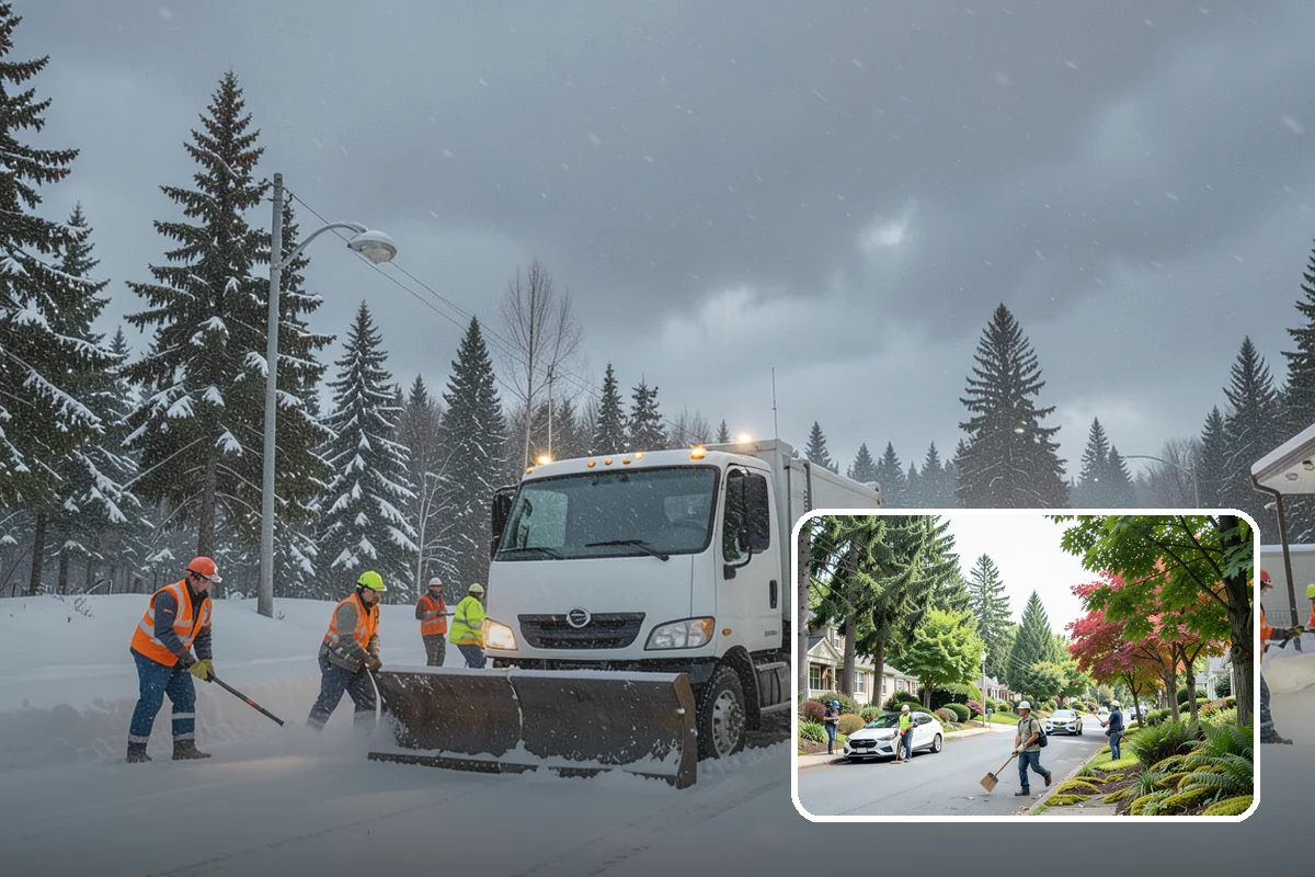 Crosswalk Clearing in Beaux Arts Village, King County, WA - Removes both fallen snow and the plow berm at the curbs