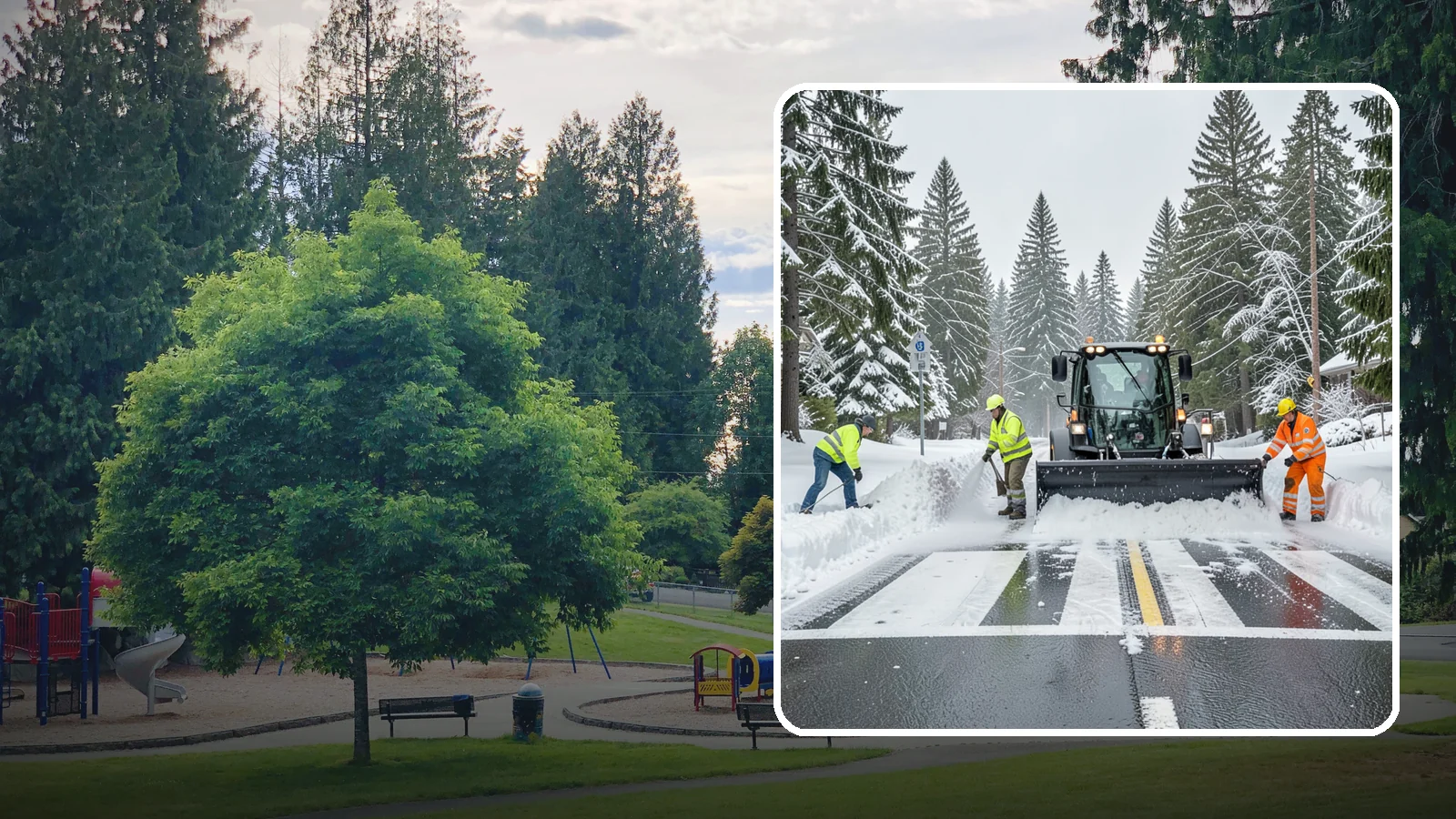 Crosswalk Clearing in Bonney Lake, Pierce County, WA - Clearing of crosswalks and pedestrian crossings so foot traffic can cross safely where plow berms tend to pile up.