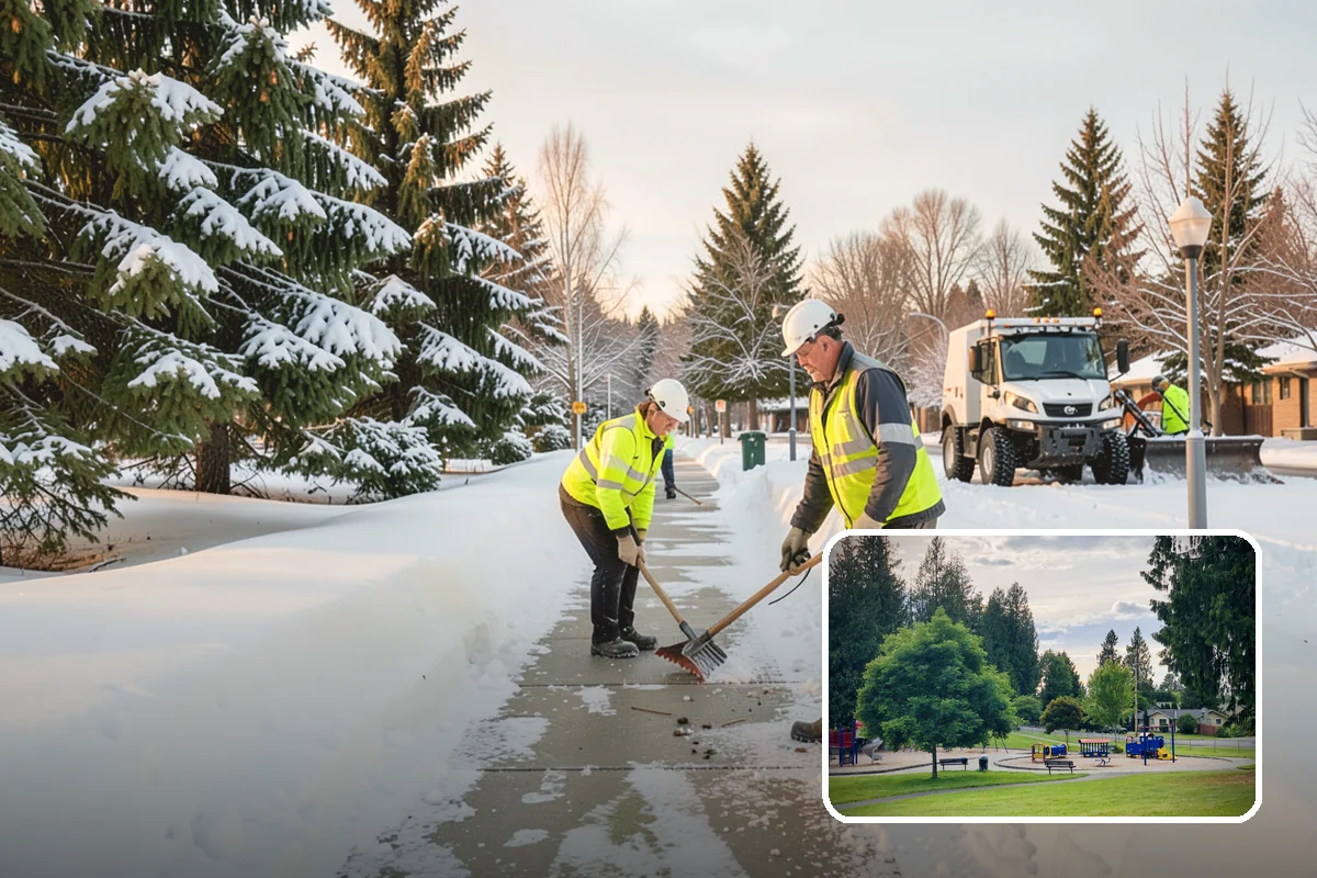 Crosswalk Clearing in Bonney Lake, Pierce County, WA - Removes both fallen snow and the plow berm at the curbs
