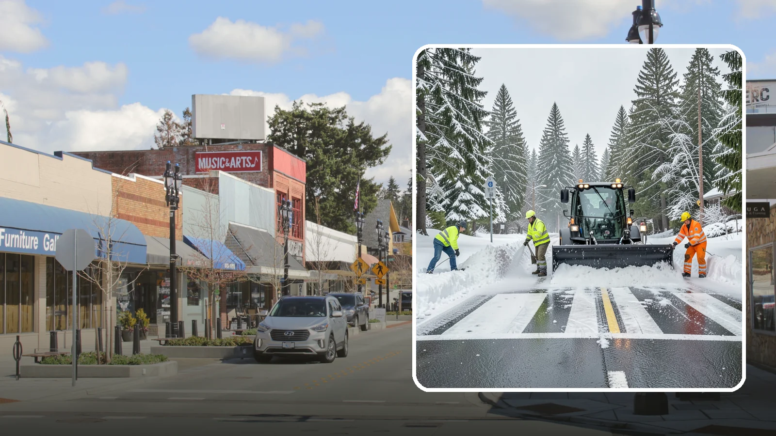 Crosswalk Clearing in Bothell, King County, WA - Clearing of crosswalks and pedestrian crossings so foot traffic can cross safely where plow berms tend to pile up.