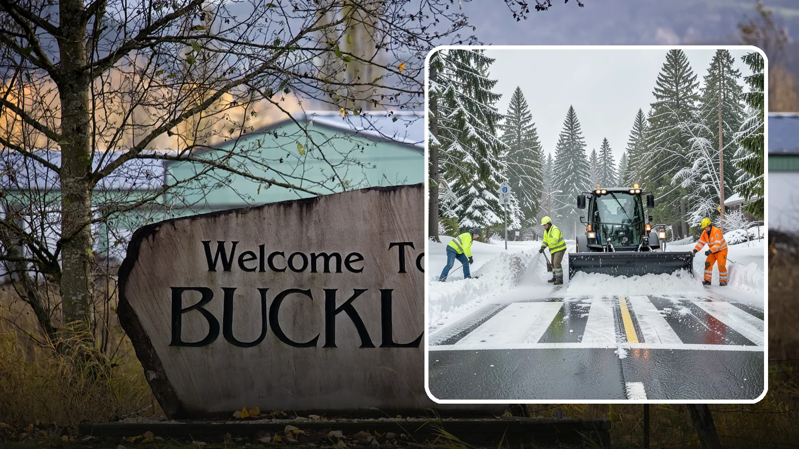 Crosswalk Clearing in Buckley, Pierce County, WA - Clearing of crosswalks and pedestrian crossings so foot traffic can cross safely where plow berms tend to pile up.