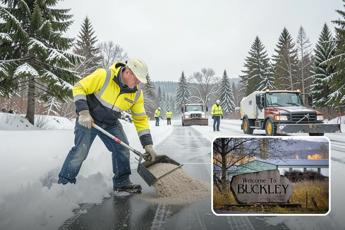 Crosswalk Clearing in Buckley, Pierce County, WA - Removes both fallen snow and the plow berm at the curbs