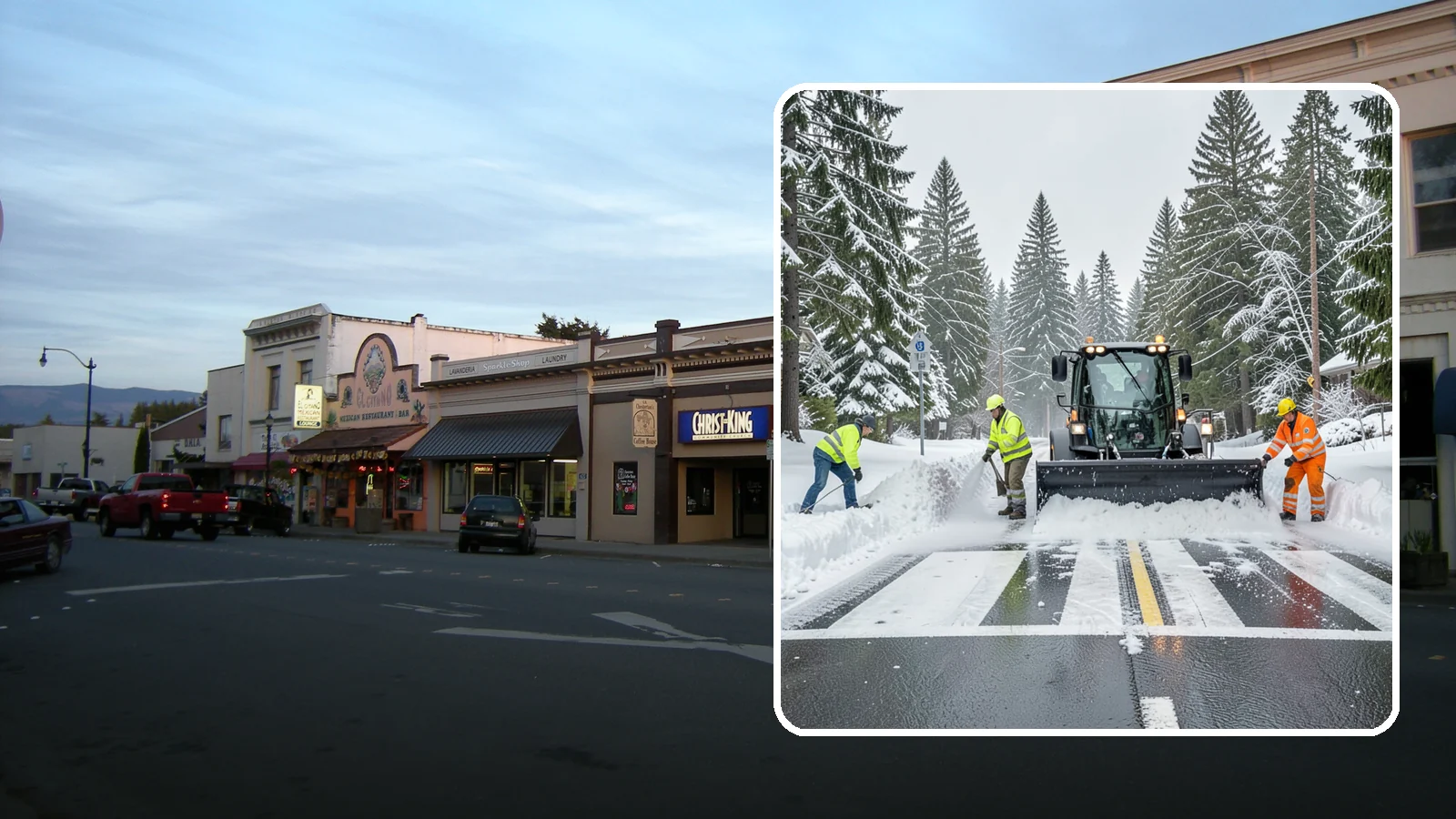 Crosswalk Clearing in Burlington, Skagit County, WA - Clearing of crosswalks and pedestrian crossings so foot traffic can cross safely where plow berms tend to pile up.