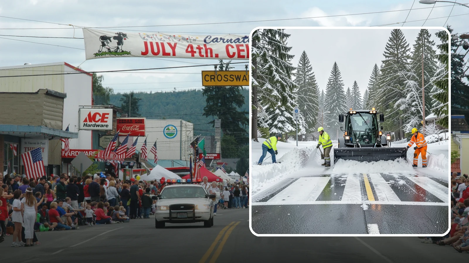 Crosswalk Clearing in Carnation, King County, WA - Clearing of crosswalks and pedestrian crossings so foot traffic can cross safely where plow berms tend to pile up.