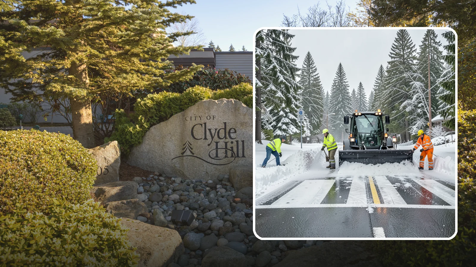 Crosswalk Clearing in Clyde Hill, King County, WA - Clearing of crosswalks and pedestrian crossings so foot traffic can cross safely where plow berms tend to pile up.