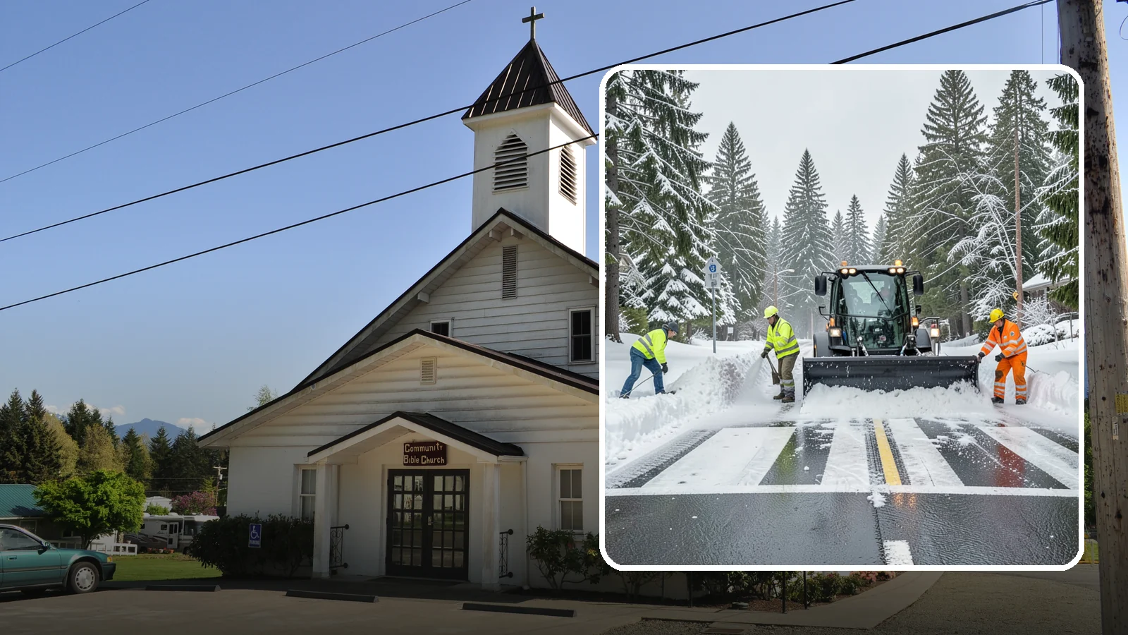 Crosswalk Clearing in Concrete, Skagit County, WA - Clearing of crosswalks and pedestrian crossings so foot traffic can cross safely where plow berms tend to pile up.