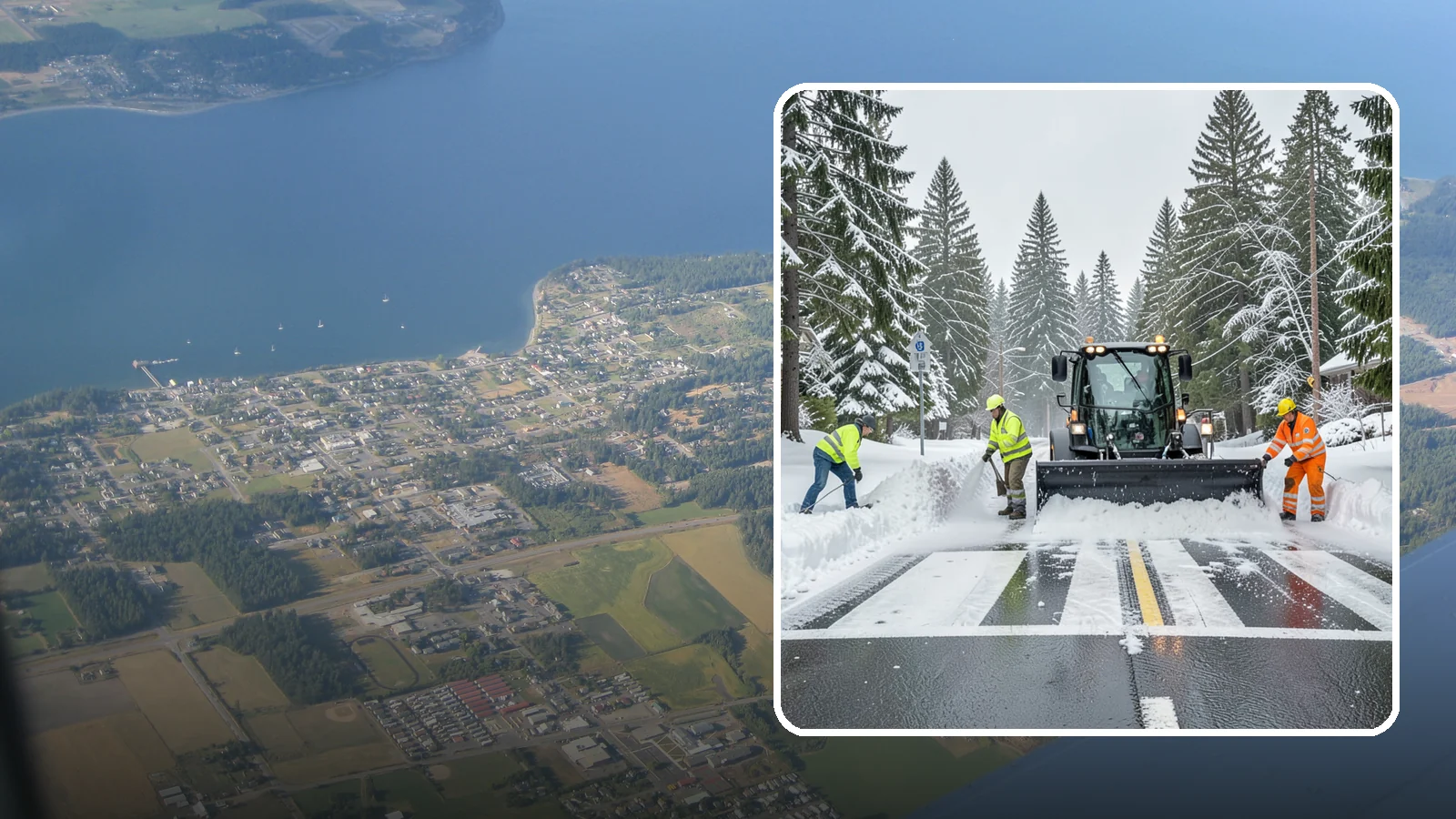 Crosswalk Clearing in Coupeville, Island County, WA - Clearing of crosswalks and pedestrian crossings so foot traffic can cross safely where plow berms tend to pile up.
