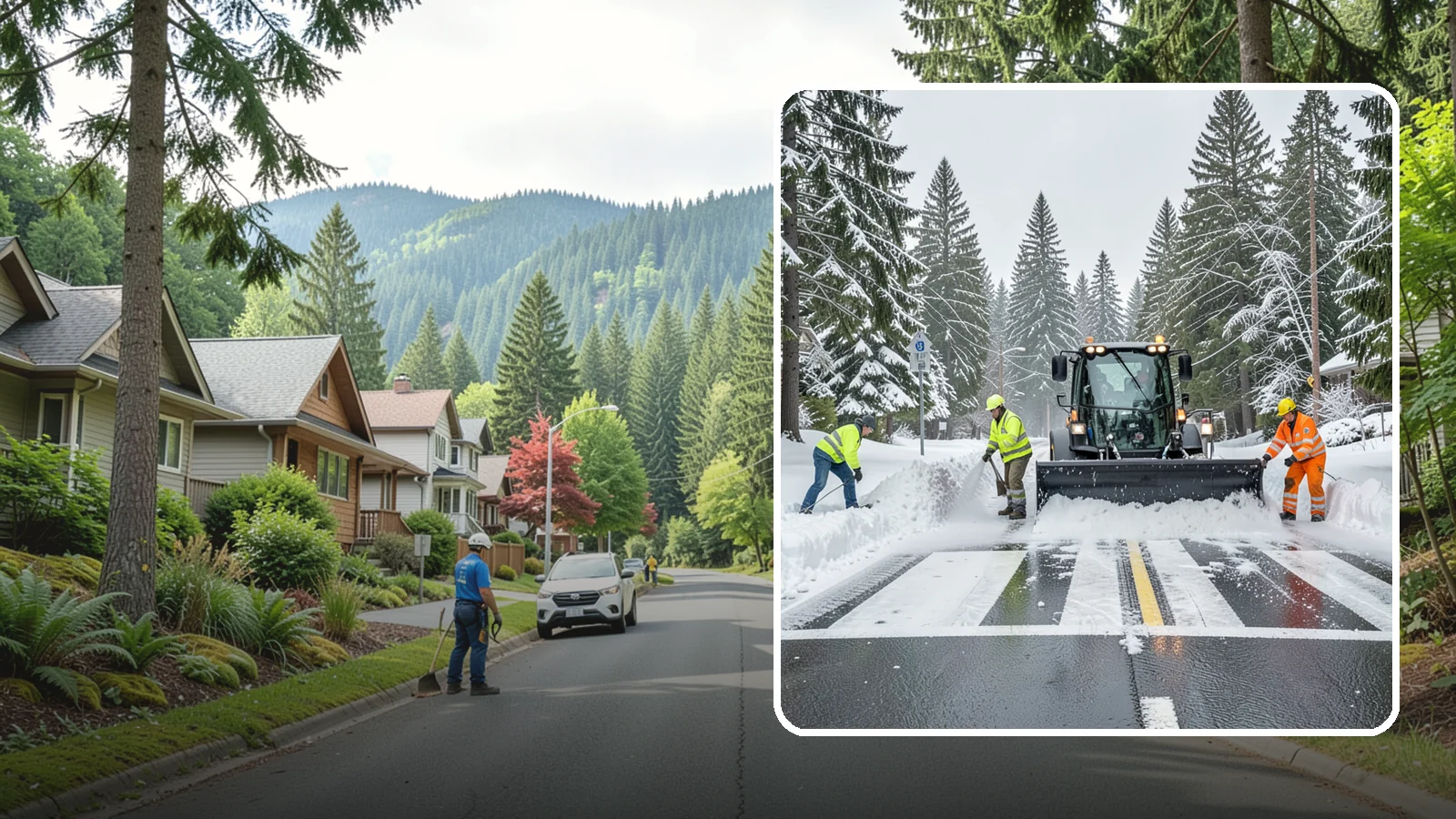 Crosswalk Clearing in Darrington, Snohomish County, WA - Clearing of crosswalks and pedestrian crossings so foot traffic can cross safely where plow berms tend to pile up.