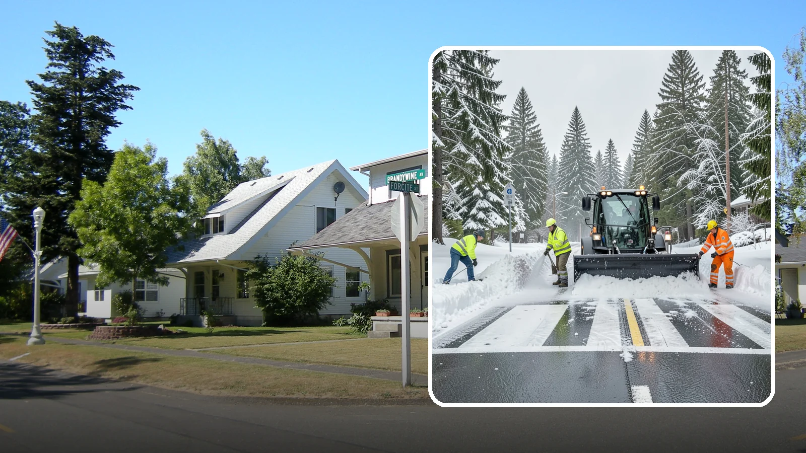 Crosswalk Clearing in DuPont, Pierce County, WA - Clearing of crosswalks and pedestrian crossings so foot traffic can cross safely where plow berms tend to pile up.