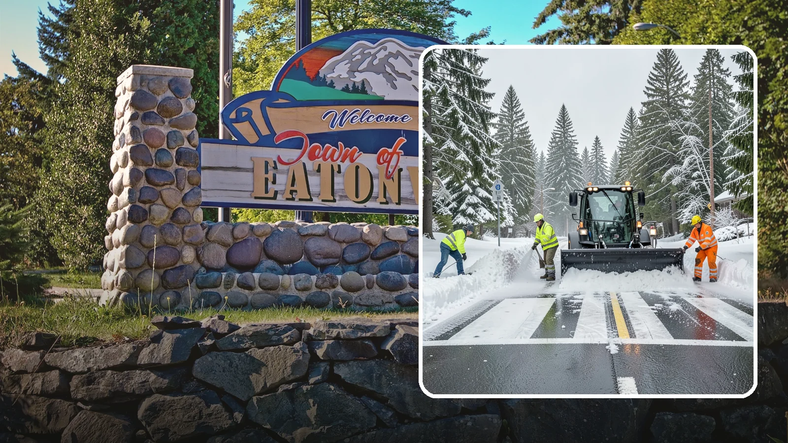 Crosswalk Clearing in Eatonville, Pierce County, WA - Clearing of crosswalks and pedestrian crossings so foot traffic can cross safely where plow berms tend to pile up.