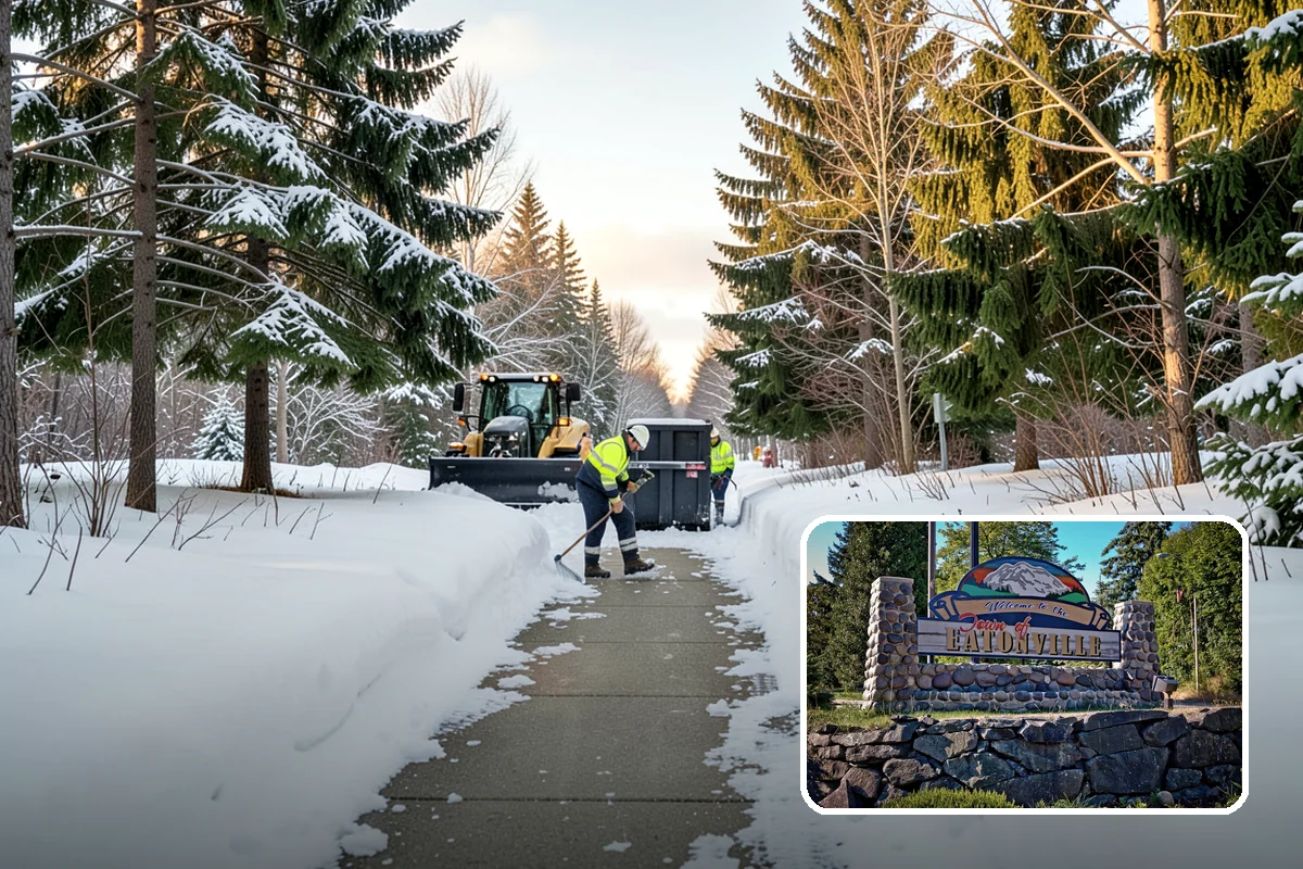 Crosswalk Clearing in Eatonville, Pierce County, WA - Removes both fallen snow and the plow berm at the curbs