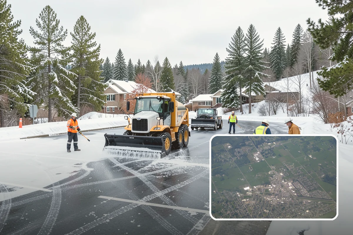 Crosswalk Clearing in Enumclaw, King County, WA - Removes both fallen snow and the plow berm at the curbs