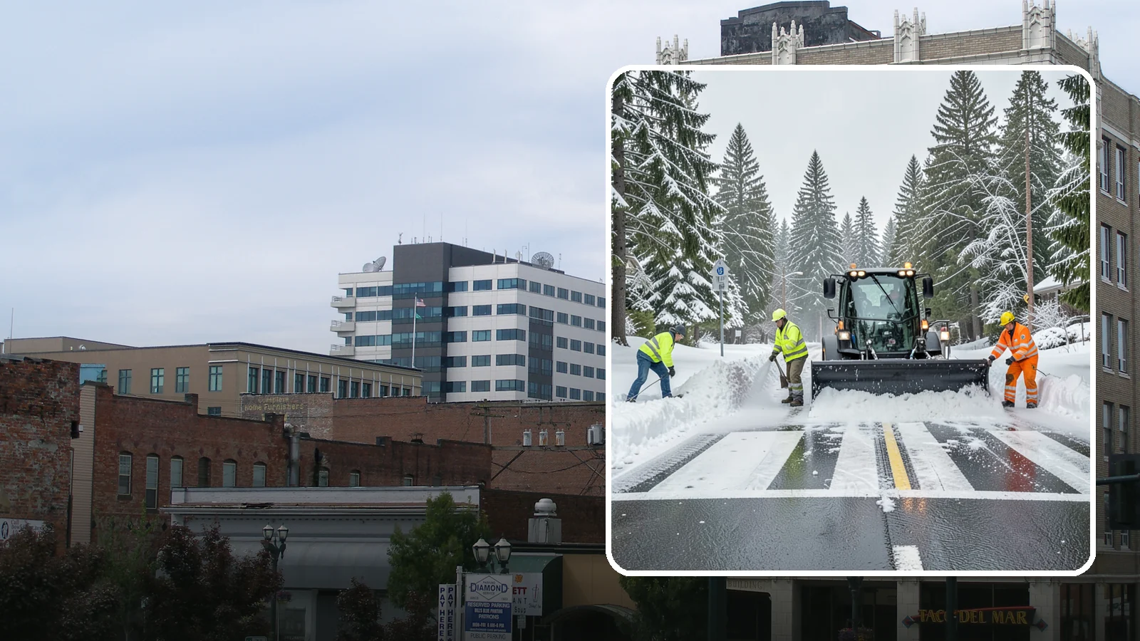 Crosswalk Clearing in Everett, Snohomish County, WA - Clearing of crosswalks and pedestrian crossings so foot traffic can cross safely where plow berms tend to pile up.