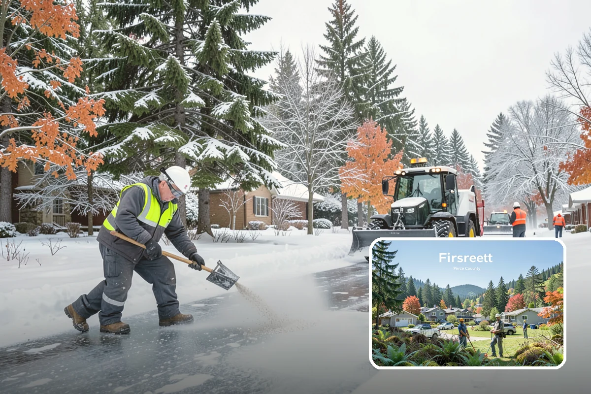 Crosswalk Clearing in Fircrest, Pierce County, WA - Removes both fallen snow and the plow berm at the curbs