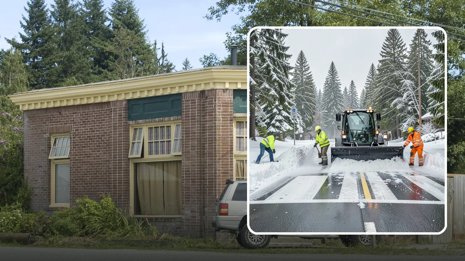 Crosswalk Clearing in Hamilton, Skagit County, WA - Clearing of crosswalks and pedestrian crossings so foot traffic can cross safely where plow berms tend to pile up.