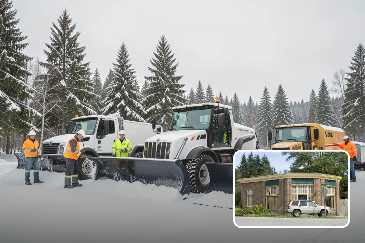Crosswalk Clearing in Hamilton, Skagit County, WA - Removes both fallen snow and the plow berm at the curbs