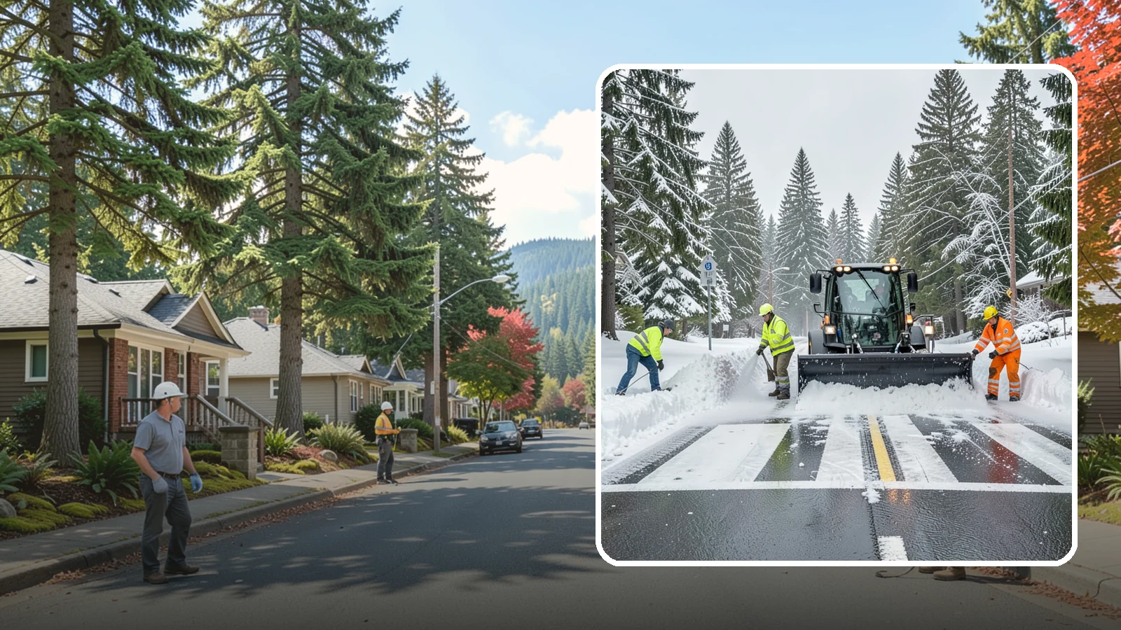 Crosswalk Clearing in Hunts Point, King County, WA - Clearing of crosswalks and pedestrian crossings so foot traffic can cross safely where plow berms tend to pile up.