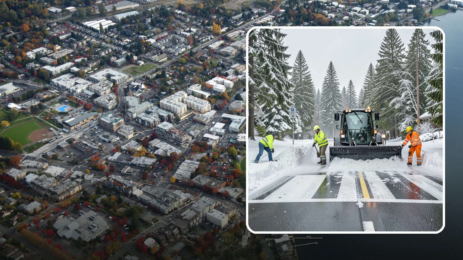Crosswalk Clearing in Kirkland, King County, WA - Clearing of crosswalks and pedestrian crossings so foot traffic can cross safely where plow berms tend to pile up.