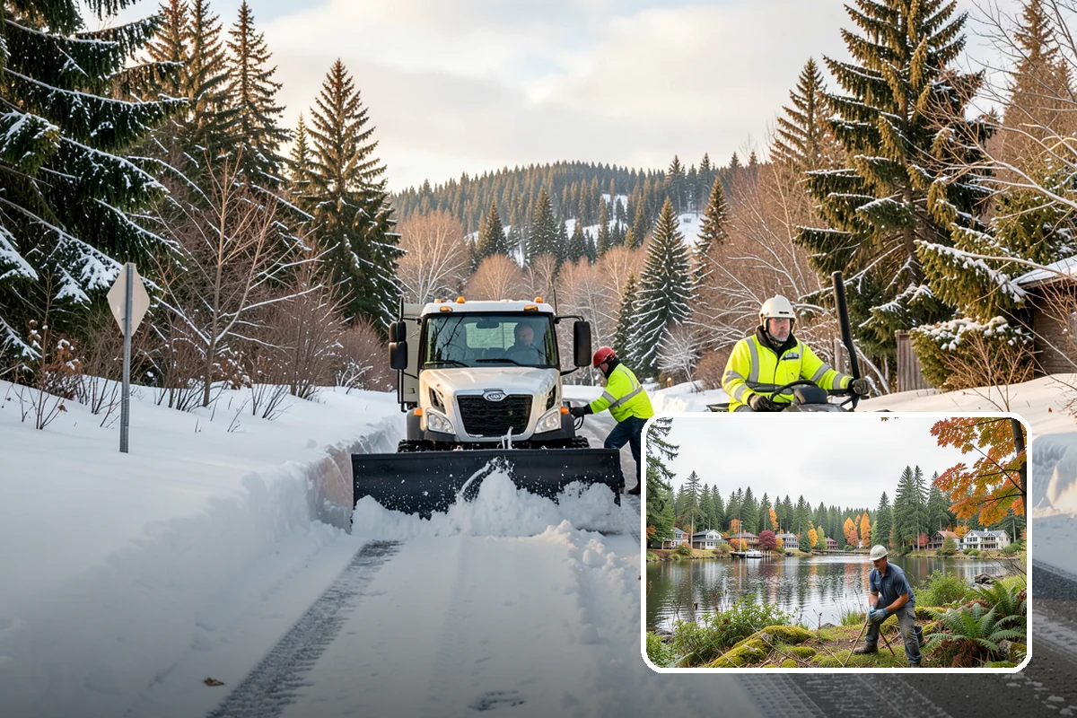 Crosswalk Clearing in La Conner, Skagit County, WA - Removes both fallen snow and the plow berm at the curbs