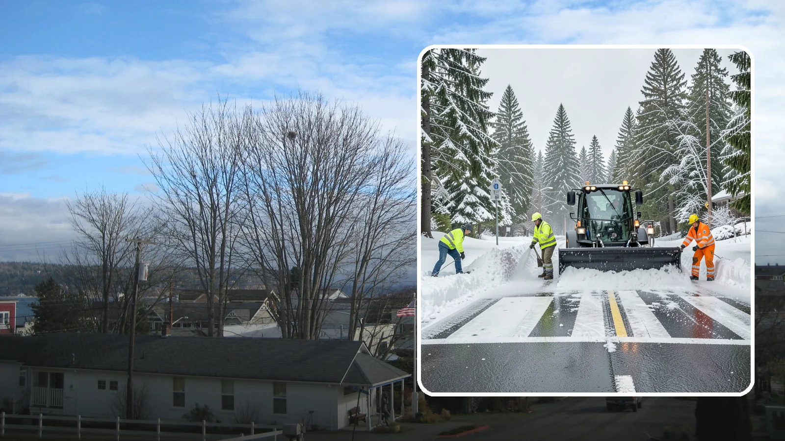 Crosswalk Clearing in Langley, Island County, WA - Clearing of crosswalks and pedestrian crossings so foot traffic can cross safely where plow berms tend to pile up.