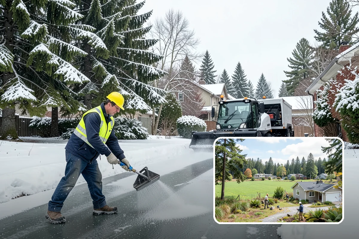 Crosswalk Clearing in Lyman, Skagit County, WA - Removes both fallen snow and the plow berm at the curbs