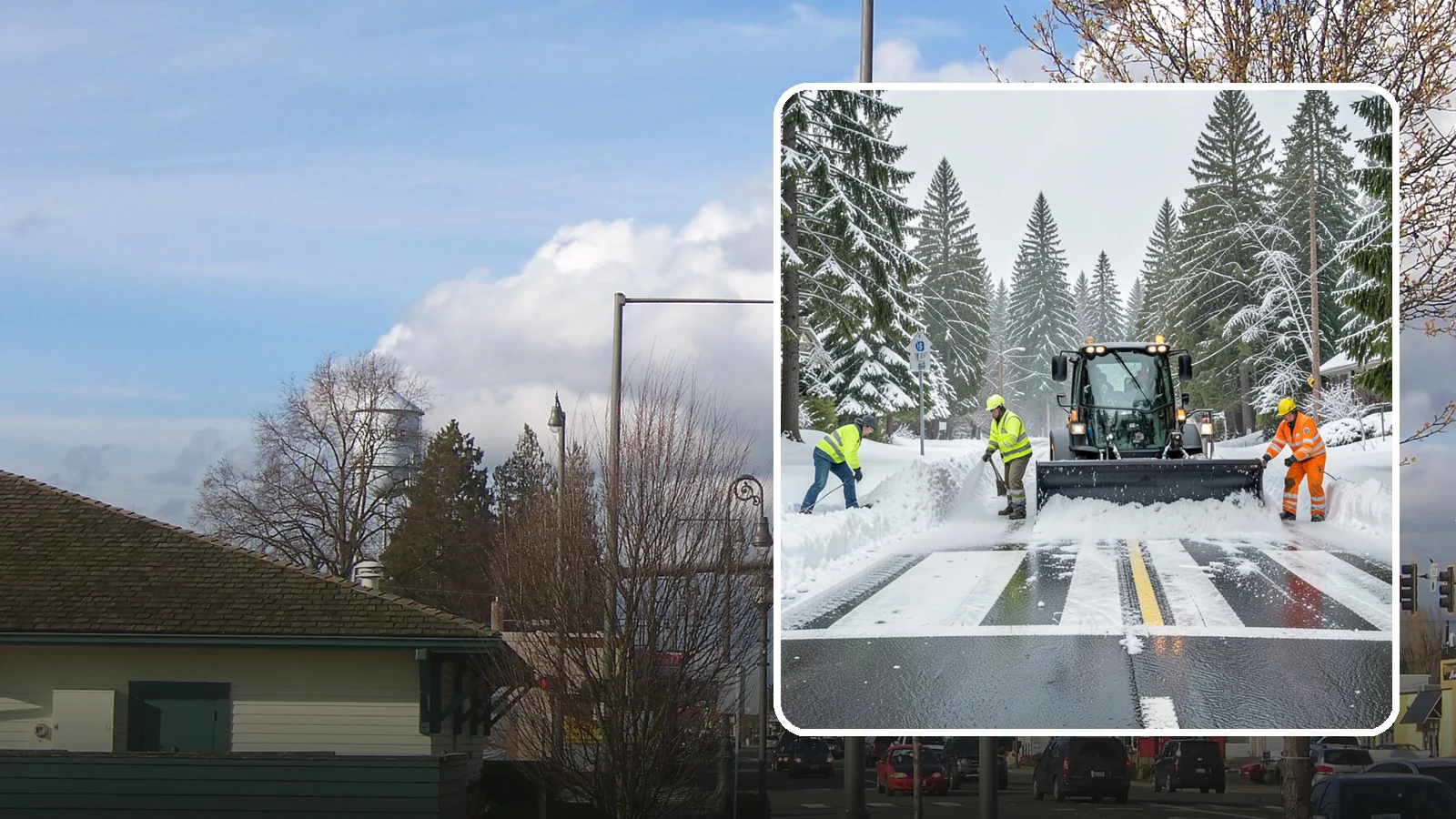 Crosswalk Clearing in Marysville, Snohomish County, WA - Clearing of crosswalks and pedestrian crossings so foot traffic can cross safely where plow berms tend to pile up.