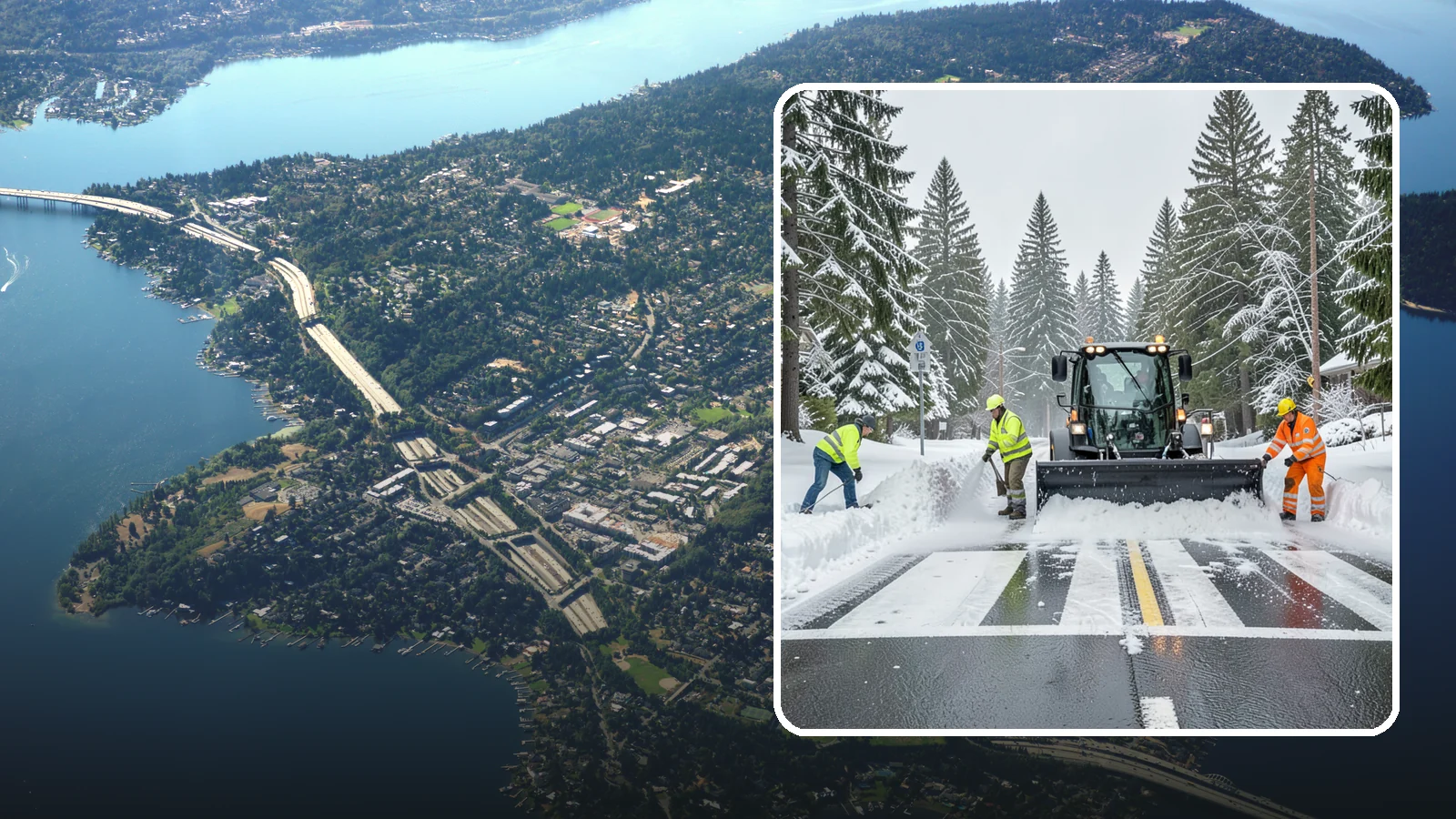 Crosswalk Clearing in Mercer Island, King County, WA - Clearing of crosswalks and pedestrian crossings so foot traffic can cross safely where plow berms tend to pile up.