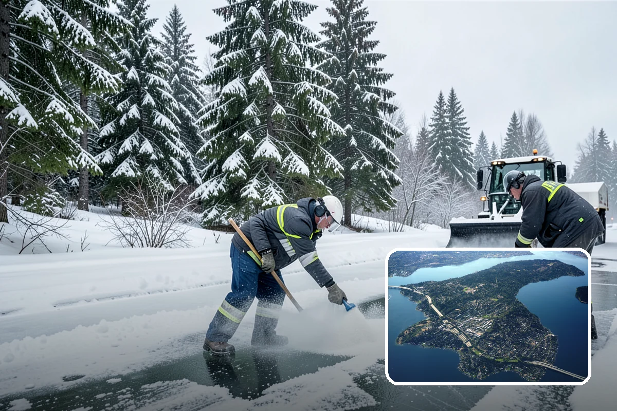 Crosswalk Clearing in Mercer Island, King County, WA - Removes both fallen snow and the plow berm at the curbs