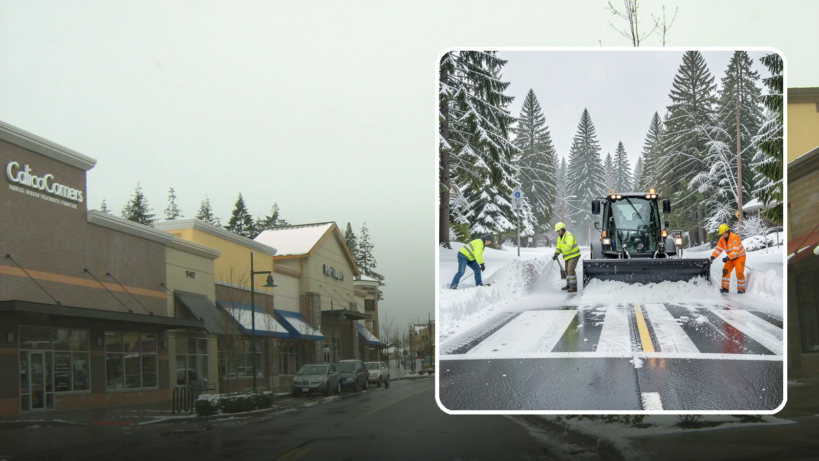 Crosswalk Clearing in Mill Creek, Snohomish County, WA - Clearing of crosswalks and pedestrian crossings so foot traffic can cross safely where plow berms tend to pile up.