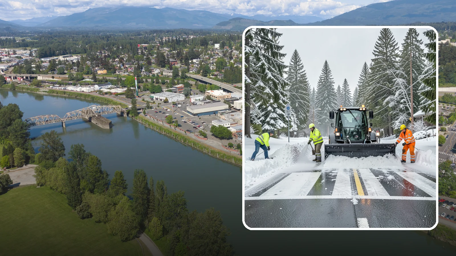 Crosswalk Clearing in Mount Vernon, Skagit County, WA - Clearing of crosswalks and pedestrian crossings so foot traffic can cross safely where plow berms tend to pile up.