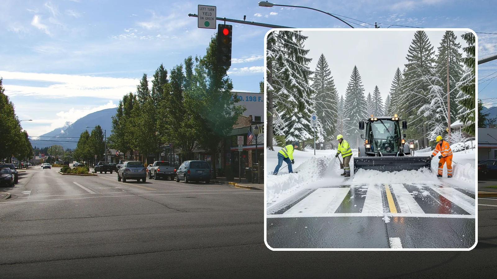 Crosswalk Clearing in North Bend, King County, WA - Clearing of crosswalks and pedestrian crossings so foot traffic can cross safely where plow berms tend to pile up.