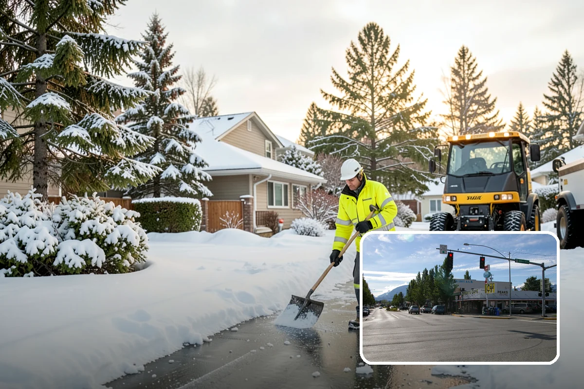 Crosswalk Clearing in North Bend, King County, WA - Removes both fallen snow and the plow berm at the curbs