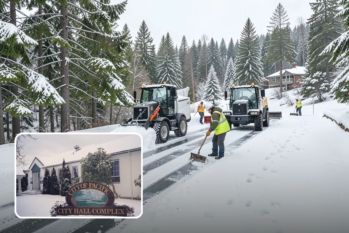 Crosswalk Clearing in Pacific, King County, WA - Removes both fallen snow and the plow berm at the curbs