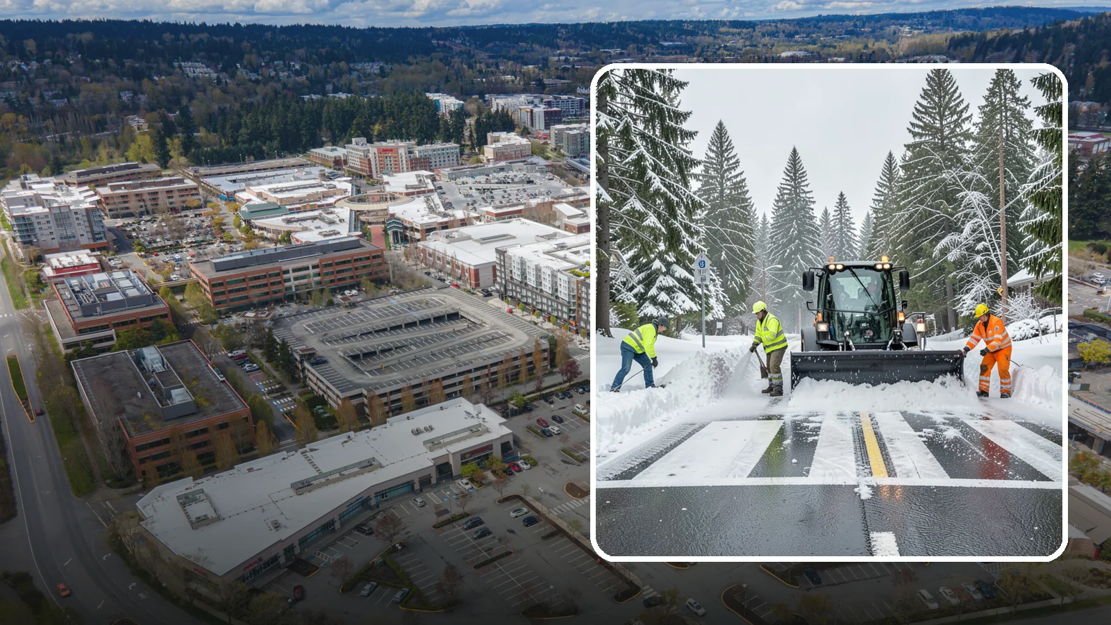 Crosswalk Clearing in Redmond, King County, WA - Clearing of crosswalks and pedestrian crossings so foot traffic can cross safely where plow berms tend to pile up.
