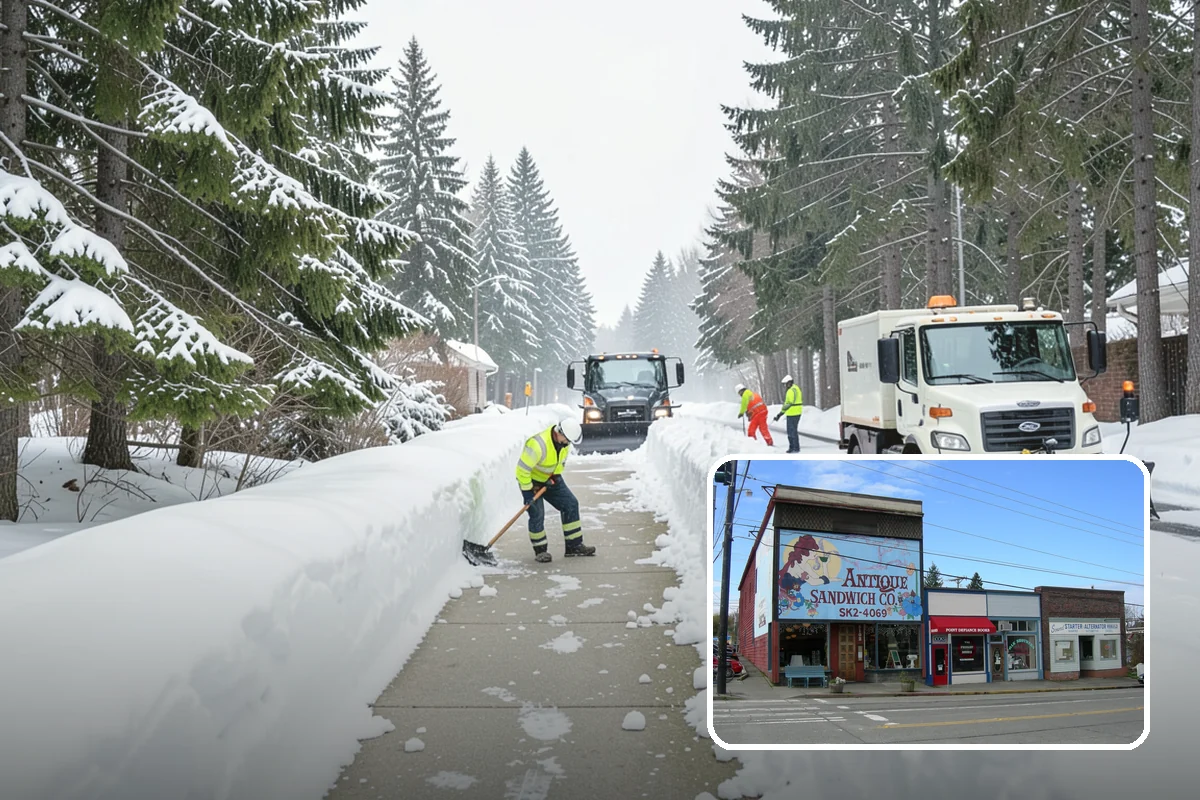 Crosswalk Clearing in Ruston, Pierce County, WA - Removes both fallen snow and the plow berm at the curbs