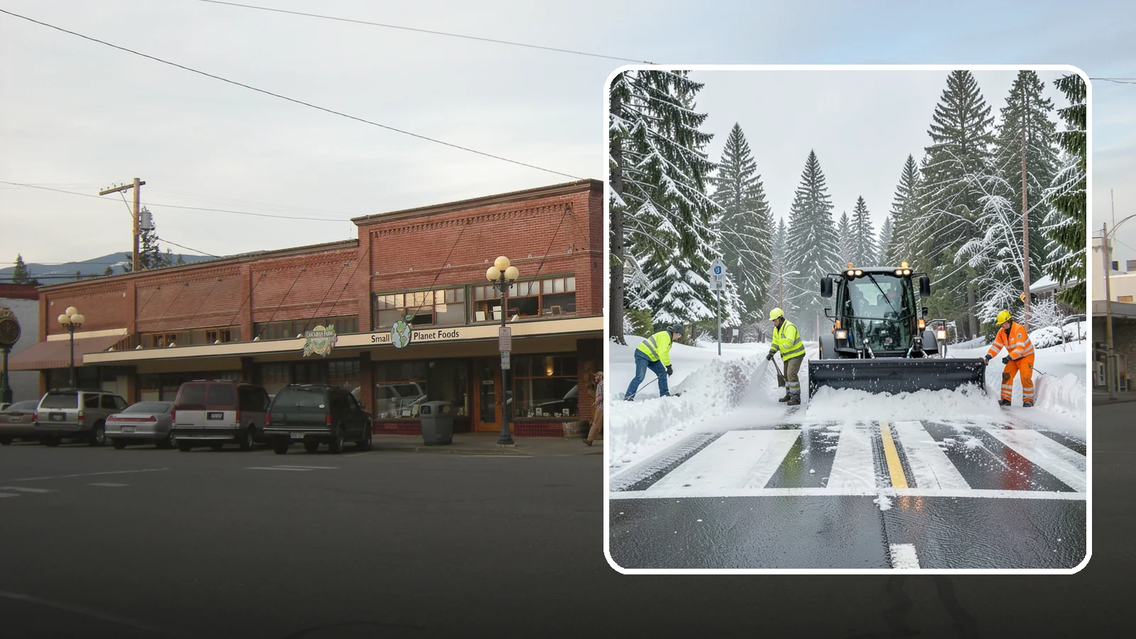 Crosswalk Clearing in Sedro-Woolley, Skagit County, WA - Clearing of crosswalks and pedestrian crossings so foot traffic can cross safely where plow berms tend to pile up.