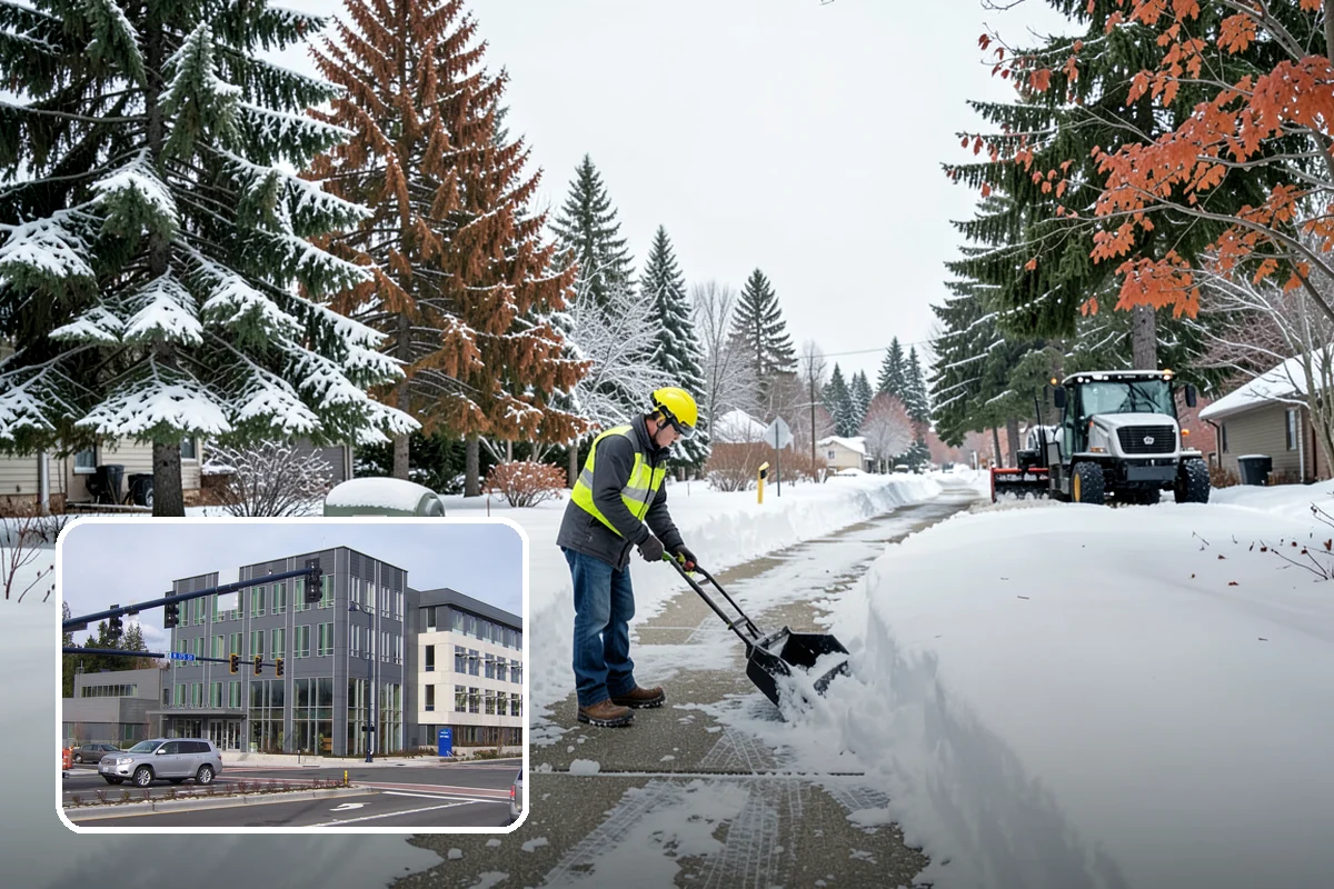 Crosswalk Clearing in Shoreline, King County, WA - Removes both fallen snow and the plow berm at the curbs