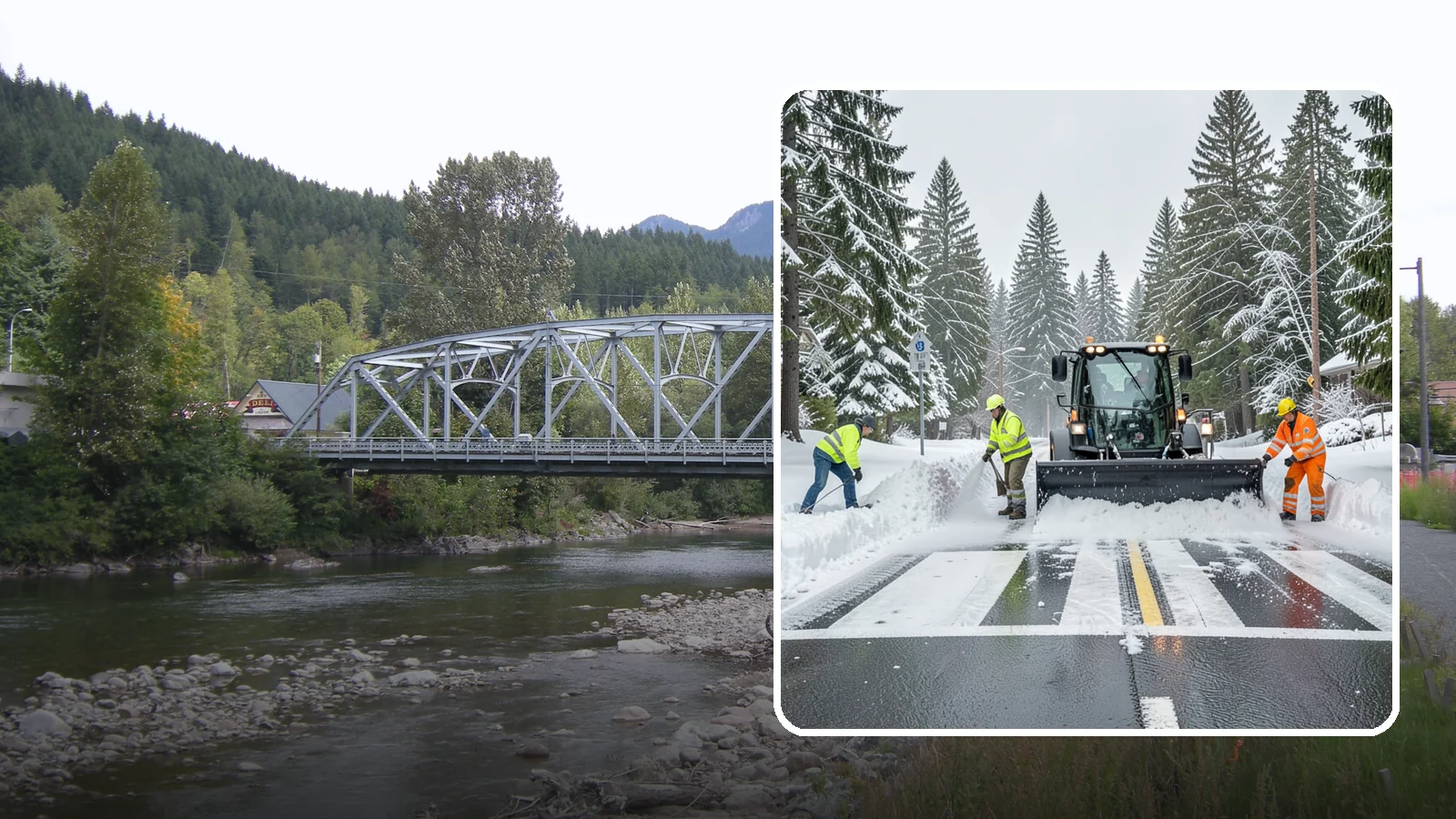 Crosswalk Clearing in Skykomish, King County, WA - Clearing of crosswalks and pedestrian crossings so foot traffic can cross safely where plow berms tend to pile up.