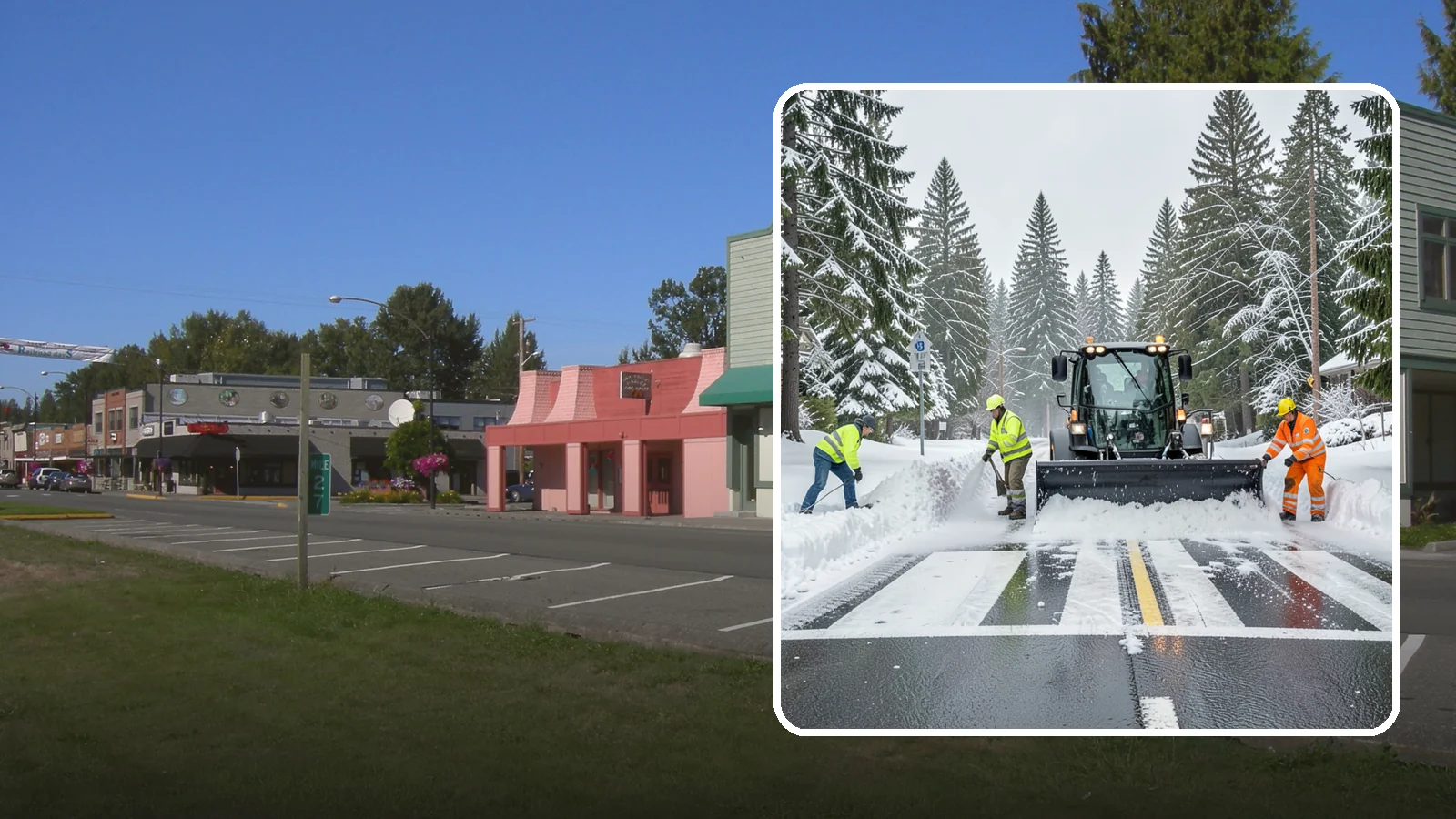 Crosswalk Clearing in Snoqualmie, King County, WA - Clearing of crosswalks and pedestrian crossings so foot traffic can cross safely where plow berms tend to pile up.