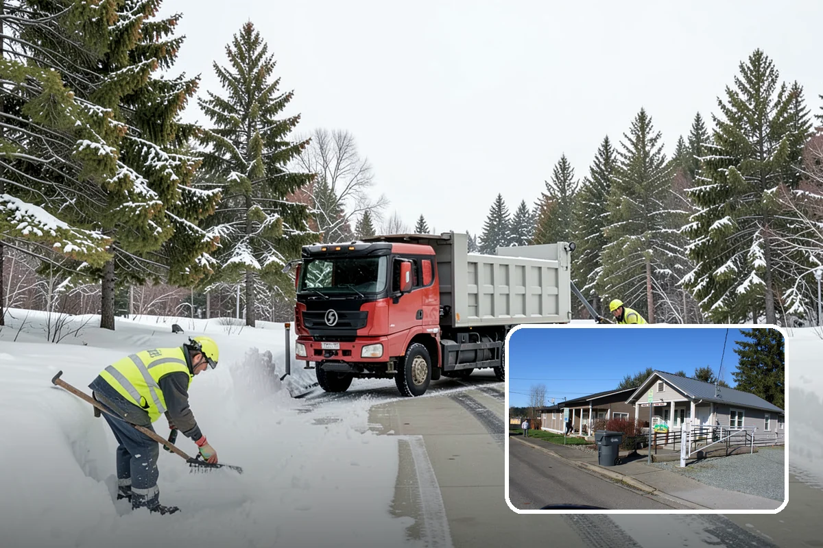 Crosswalk Clearing in South Prairie, Pierce County, WA - Removes both fallen snow and the plow berm at the curbs