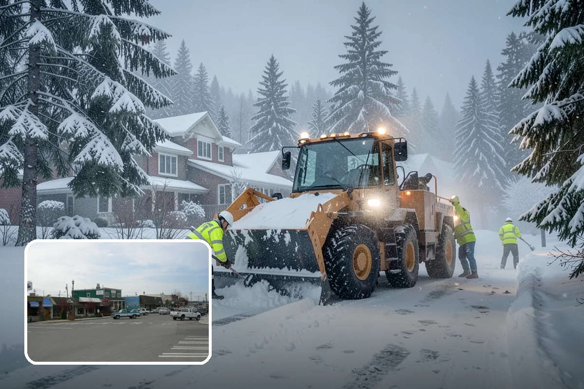 Crosswalk Clearing in Stanwood, Snohomish County, WA - Removes both fallen snow and the plow berm at the curbs