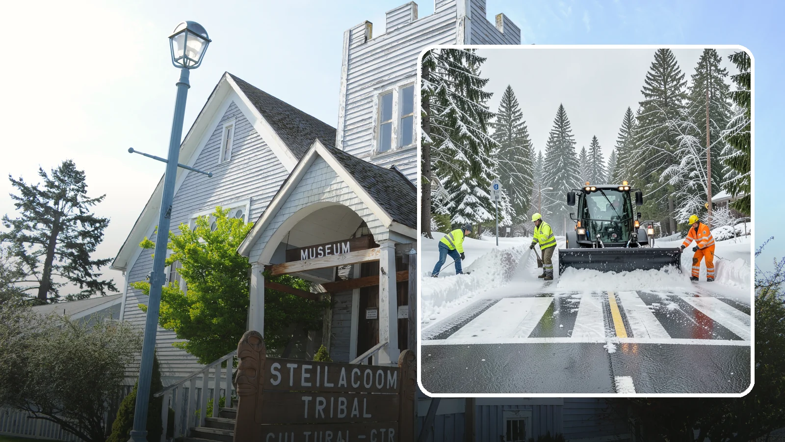 Crosswalk Clearing in Steilacoom, Pierce County, WA - Clearing of crosswalks and pedestrian crossings so foot traffic can cross safely where plow berms tend to pile up.