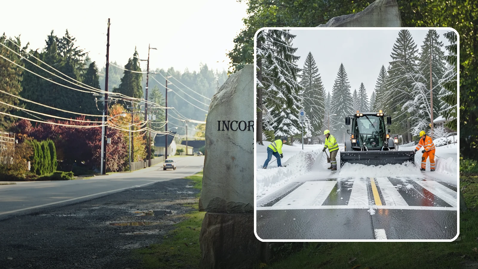 Crosswalk Clearing in Wilkeson, Pierce County, WA - Clearing of crosswalks and pedestrian crossings so foot traffic can cross safely where plow berms tend to pile up.
