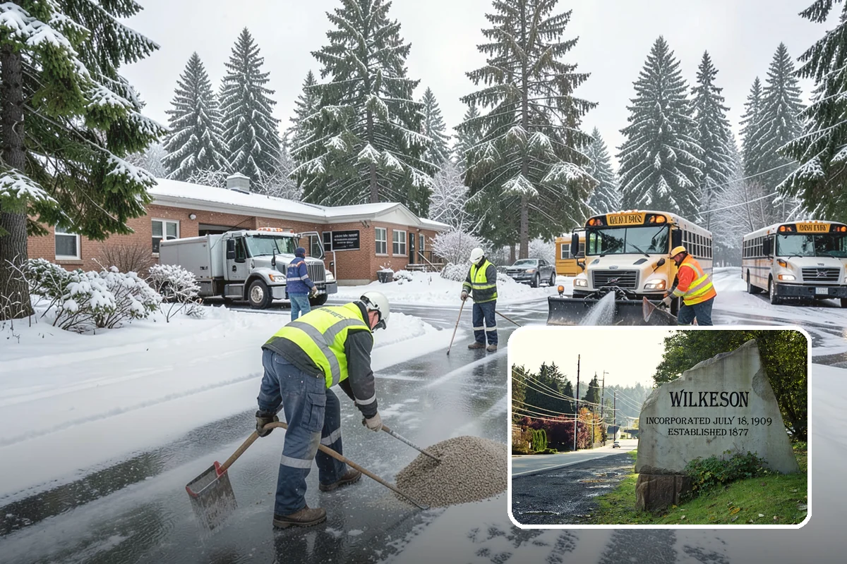 Crosswalk Clearing in Wilkeson, Pierce County, WA - Removes both fallen snow and the plow berm at the curbs
