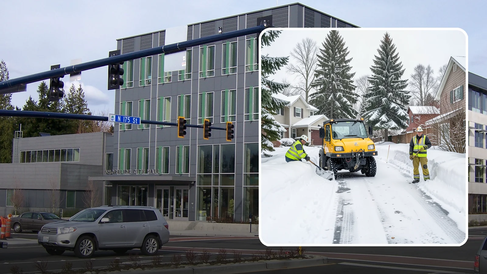 Cul-de-Sac Snow Removal in Shoreline, King County, WA - Plowing of cul-de-sacs and turnarounds that city crews often skip, keeping neighborhood traffic moving.