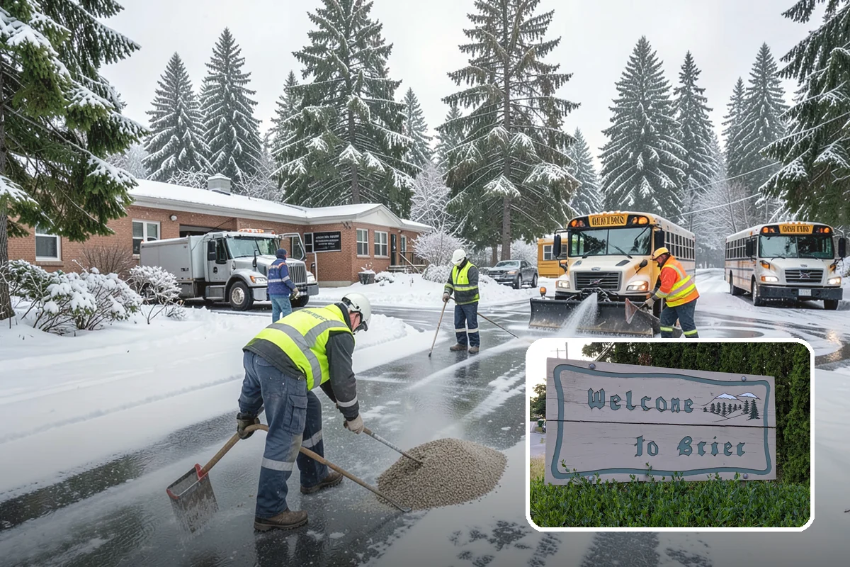 Daycare Parking Lot Snow Removal in Brier, Snohomish County, WA - Parents carrying children cross a cleared, deiced path to the door
