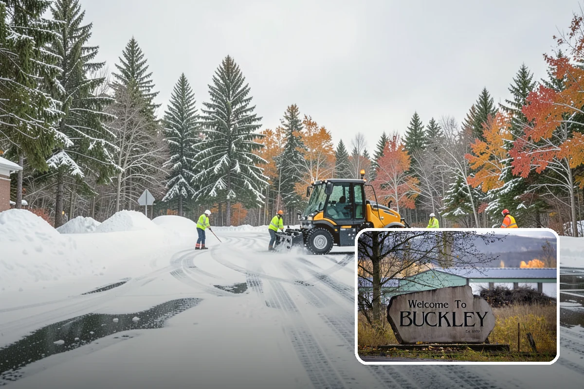 Daycare Parking Lot Snow Removal in Buckley, Pierce County, WA - Parents carrying children cross a cleared, deiced path to the door