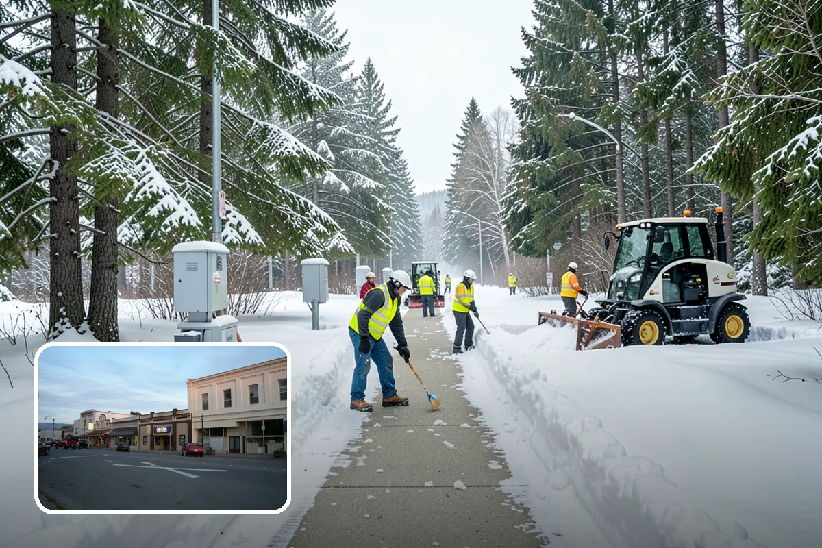 Daycare Parking Lot Snow Removal in Burlington, Skagit County, WA - Parents carrying children cross a cleared, deiced path to the door